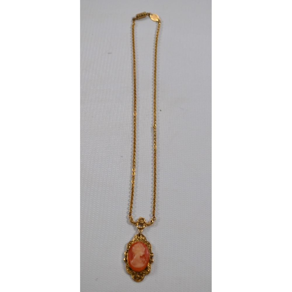 Vintage 1928‎ Brand Gold Tone Cameo Necklace Choker 15" - Picture 11 of 16